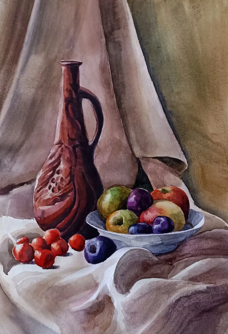 Натюрморт с кувшином и сливами
